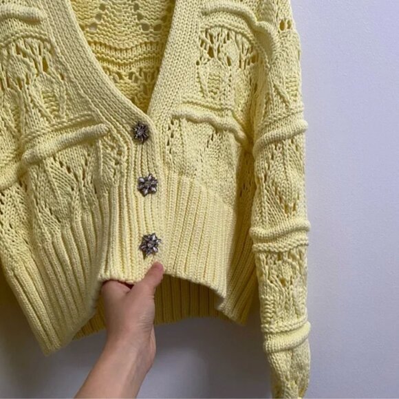 Zara Pointelle Knit Cardigan with Jewel Buttons S - Picture 5 of 9